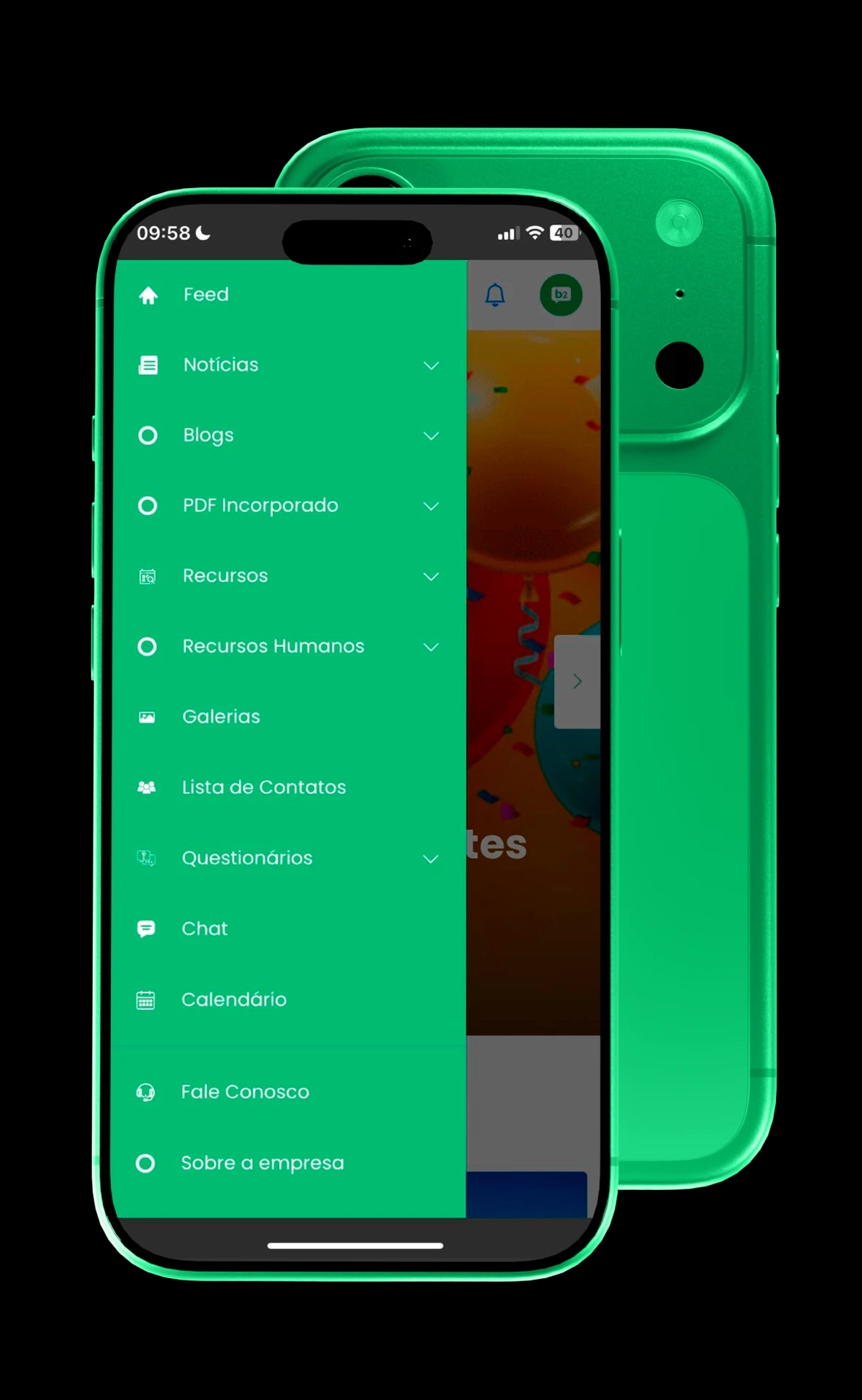 Mockup do aplicativo de comunicação interna B2