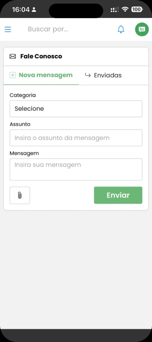 Canal de fale conosco direto no app