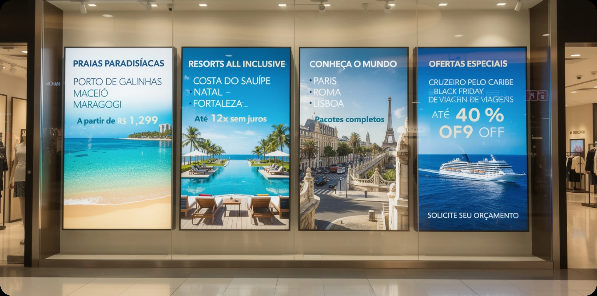 Vitrine de vidro com monitor embutido